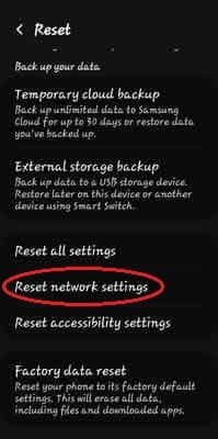 reset network settings on android